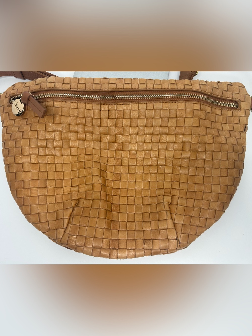 Claire V Grande Fanny Woven Checker Leather Bag